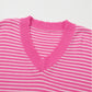 Striped V-Neck Dropped Shoulder Sweater