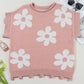 Pearl Trim Round Neck Short Sleeve Sweater