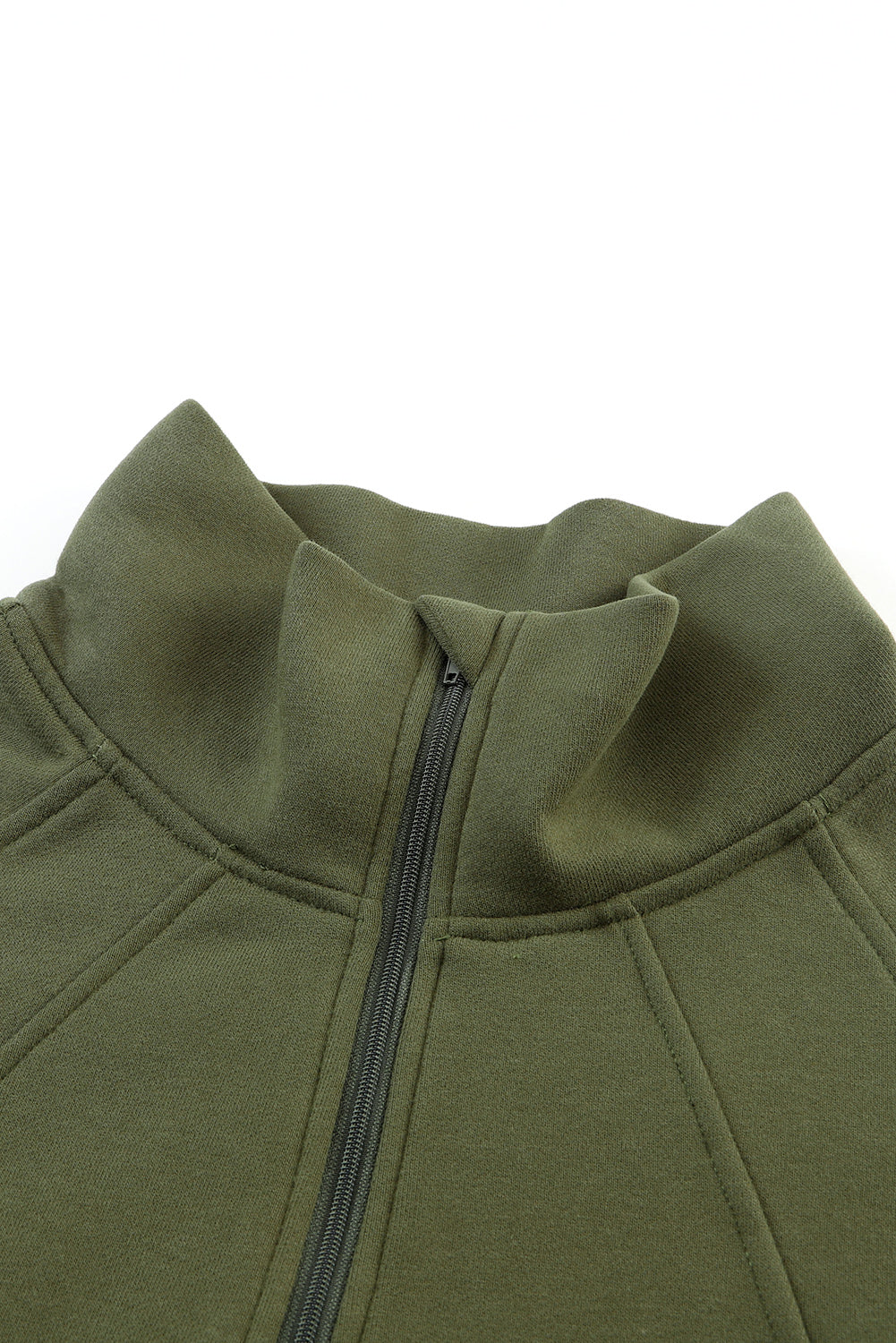 Sea Green Fleece Lined Zip Up Stand Collar Thumbhole Sleeve Sweatshirt