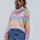 Rainbow Rib-Knit Turtleneck Drop Shoulder Sweater