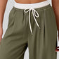 Contrast Waistband Drawstring Wide Leg Pants