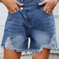 Distressed Raw Hem Asymmetric Waist Denim Shorts