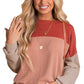 Red Color Block Long Sleeve Ribbed Loose Top