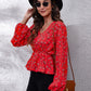 Floral V-Neck Balloon Sleeve Peplum Blouse