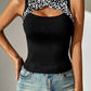 Ivy Lane Leopard Cutout Round Neck Tank