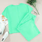 Mint Green Textured Batwing Sleeve Tee Wide Leg Pants Plus Size Set