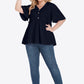 Plus Size Buttoned V-Neck Frill Trim Babydoll Blouse