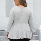 Plus Size Ribbed V-Neck Long Sleeve Blouse