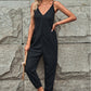 Textured Sleeveless V-Neck Pocketed Casual Jumpsuit