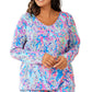 Sky Blue Plus Size Floral Print Long Sleeve and Shorts Lounge Outfit