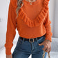 Ruffled Round Neck Long Sleeve Sweater