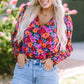 Flower Surplice Long Sleeve Top