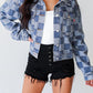 Checkered Button Up Denim Jacket