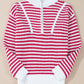 Striped Half Zip Mock Neck Long Sleeve Sweater