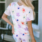 White Flower Print Short Sleeve High Waist Two Piece Shorts Set