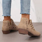 Parchment Cut Out Suede Pointed Toe Heeled Ankle Boots