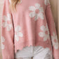 Pearl Trim Flower Round Neck Sweater