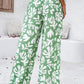 Devine Smocked Printed Wide Leg Pants with Pockets