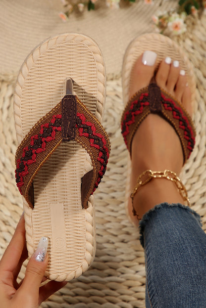 Yellow Woven Strap Flat Flip Flops