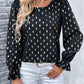 Perfee Printed Round Neck Flounce Sleeve Blouse