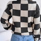 Checkered Mock Neck Long Sleeve Sweater