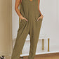 Textured Sleeveless V-Neck Pocketed Casual Jumpsuit