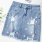 Distressed Raw Hem Heart Denim Skirt