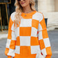 Checkered Round Neck Long Sleeve Sweater