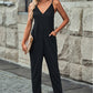 Textured Sleeveless V-Neck Pocketed Casual Jumpsuit