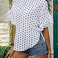 Slit Polka Dot Round Neck Half Sleeve Blouse