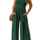 Smocked Sleeveless Wide Leg Jumpsuit with Pockets