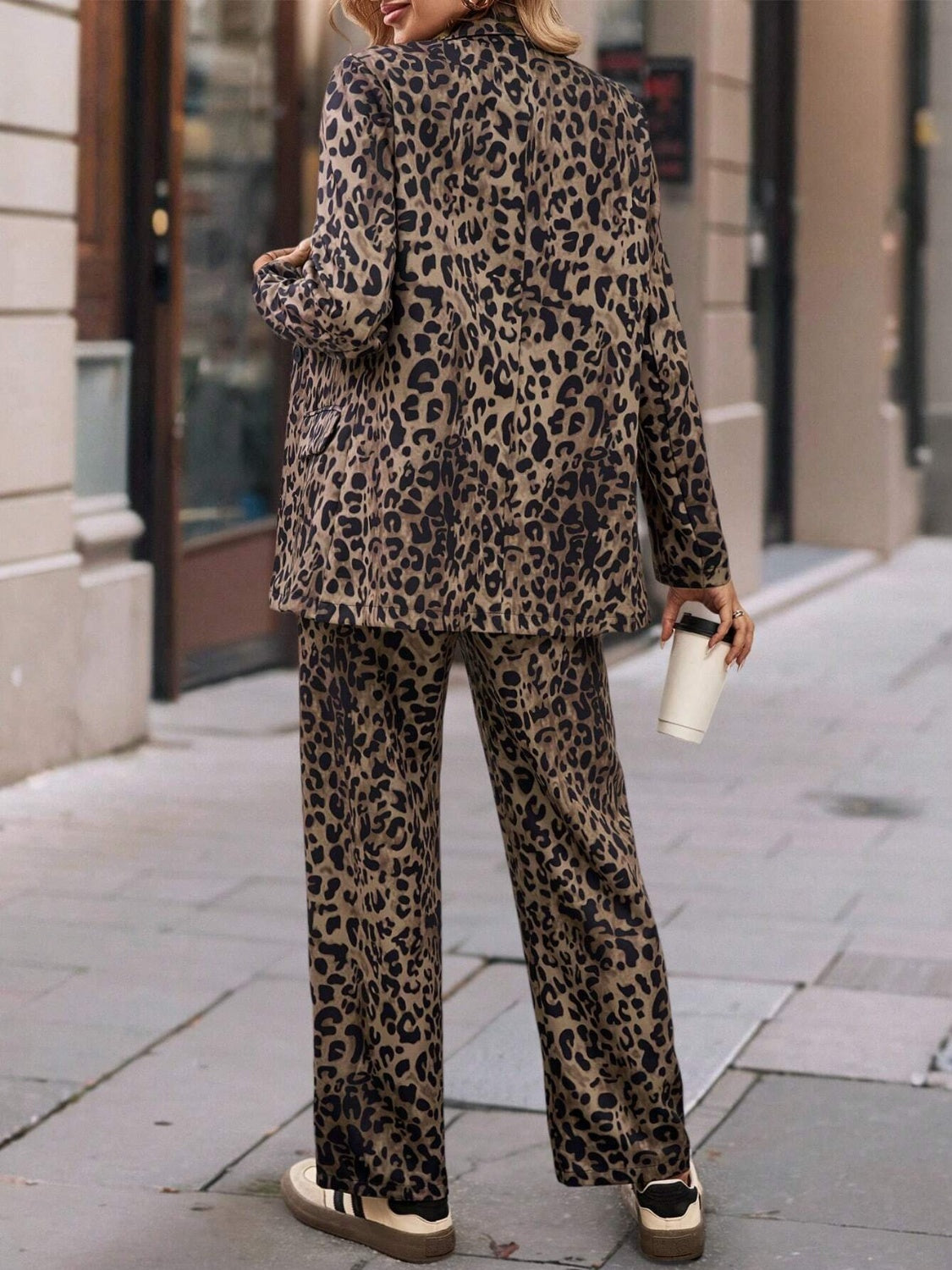 Two-Piece Leopard Pattern Pants Suit—Small-3XL