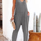 Textured Sleeveless V-Neck Pocketed Casual Jumpsuit