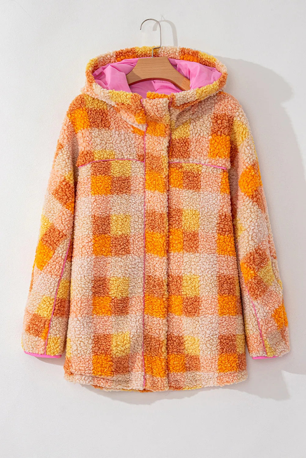 Plaid Long Sleeve Hooded Jacket