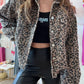 Asymmetrical Hem Collared Neck Leopard Jacket