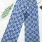 Checkered Wide Leg Jeans with Pockets