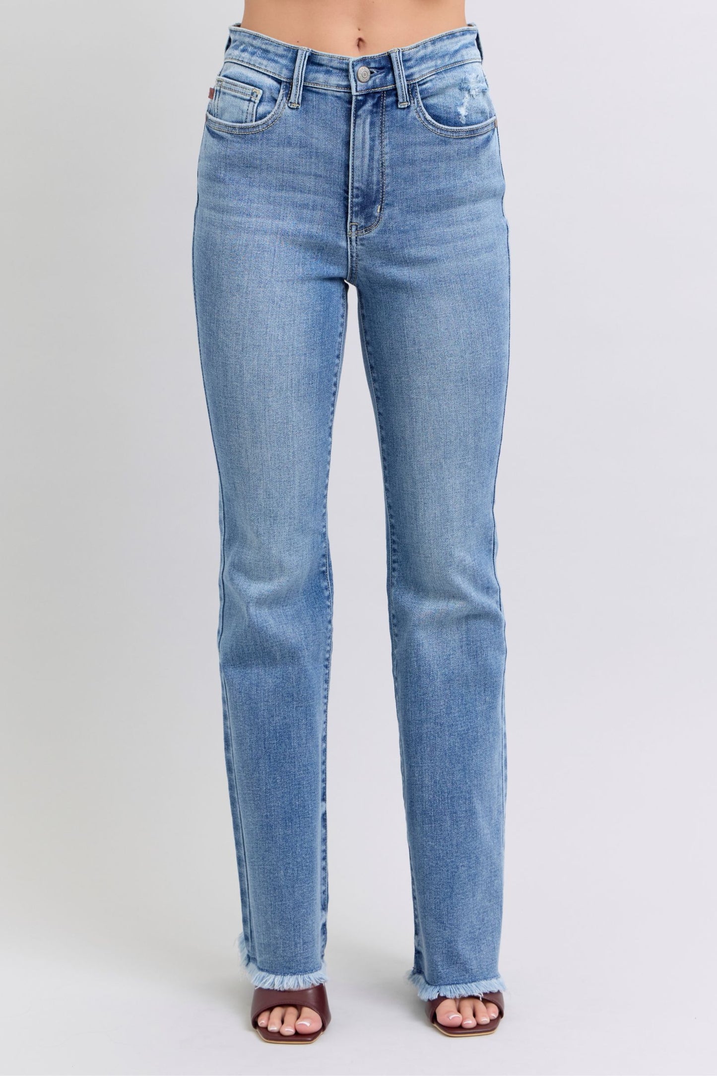 Judy Blue Raw Hem High Rise Bootcut Jeans—0-24W