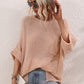 Boat Neck Cuffed Sleeve Slit Tunic Knit Top