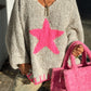 Star V-Neck Long Sleeve Oversize Sweater