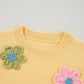 Flower Round Neck Short Sleeve Sweater