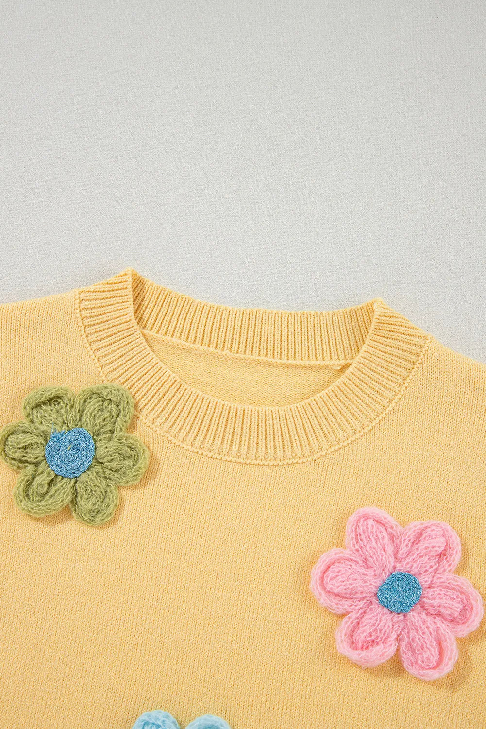 Flower Round Neck Short Sleeve Sweater