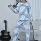 Tie-dye Round Neck Top and Drawstring Pants Lounge Set