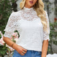 Lace Scalloped Short Puff Sleeve Top