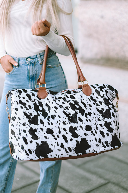 White Animal Print Leather Tote Bag