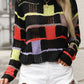 Openwork Color Block Round Neck Sweater