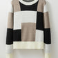 Color Block Round Neck Long Sleeve Sweater