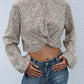 Perfee Leopard Print Mock Neck Crop Top