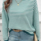 Devine Striped Round Neck Dropped Shoulder Sweater