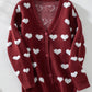 Heart V-Neck Button Up Long Sleeve Cardigan