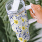 White Flower Print Stainless Handled Large Tumbler 40oz